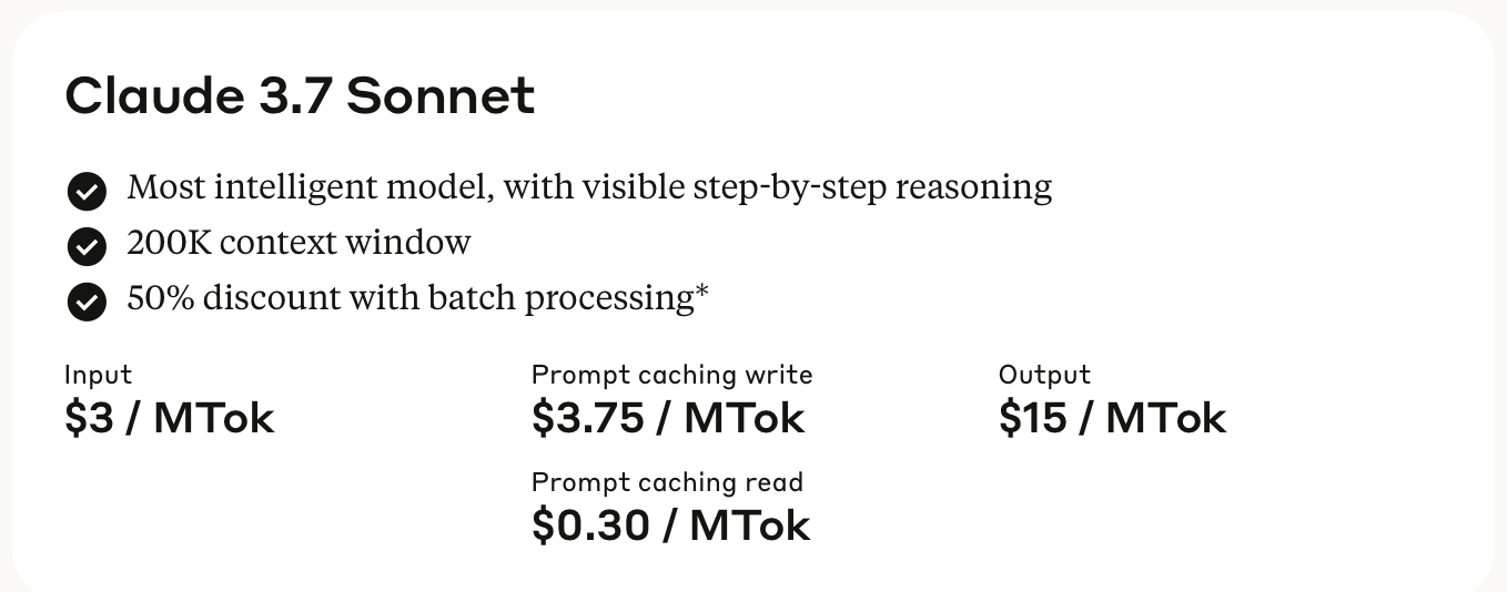 claude 3.7 pricing